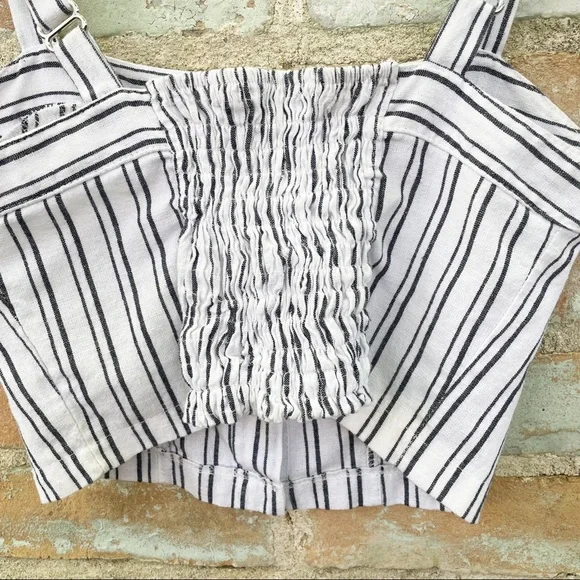 Brandy Melville Bustier Crop Top White Blue Stripe Button Up Tank Linen Cotton - Picture 6 of 8